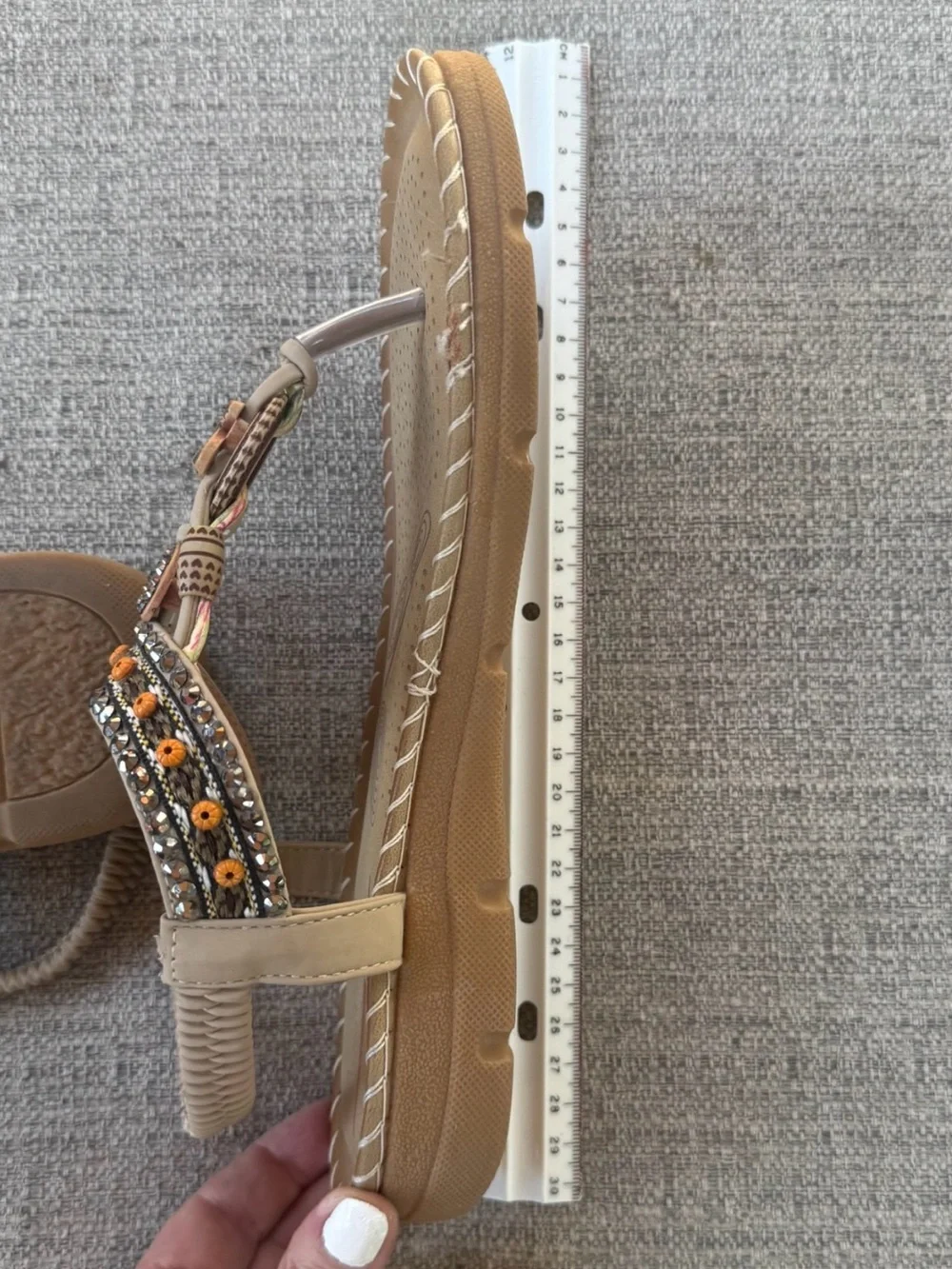 Beautiful Beige Embellished Women’s Sandals with Orange Bead Detail